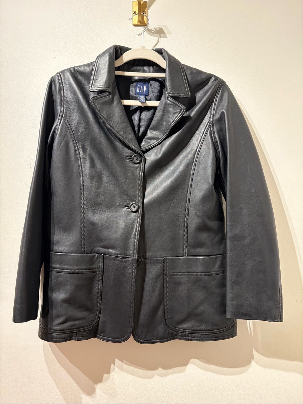 GAP Y2K 90s Black Leather Single-Breasted Blazer Jacket Size Medium